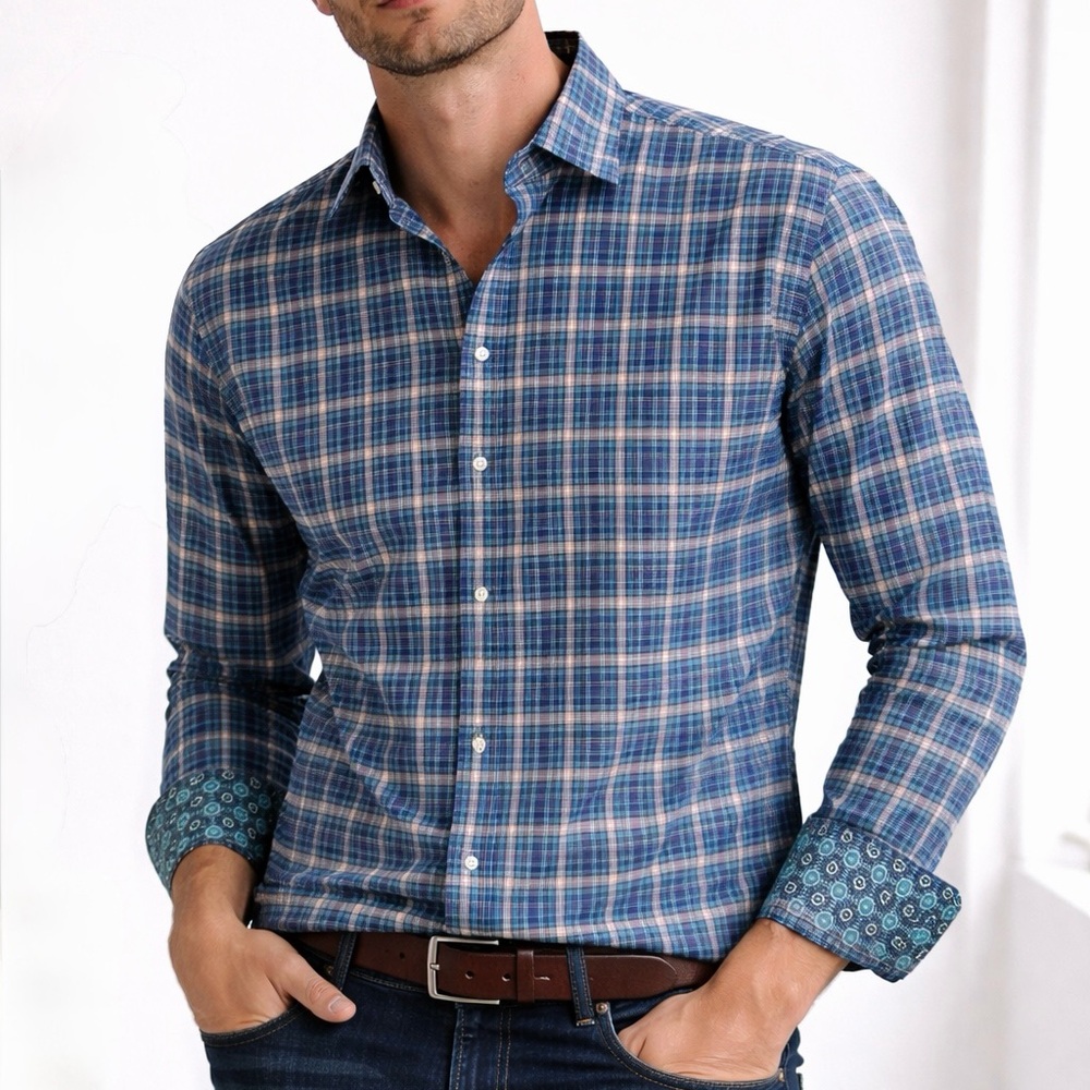 Tailorbyrd Navy and White Plaid Shirt
